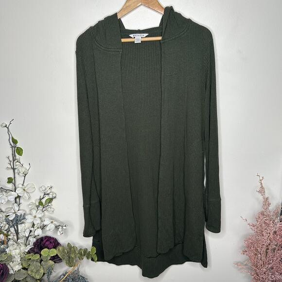 ATHLETA Harmony Pose Wrap Cardigan Ribbed Hoodie Olive Green Sz L {II38} - Picture 2 of 5
